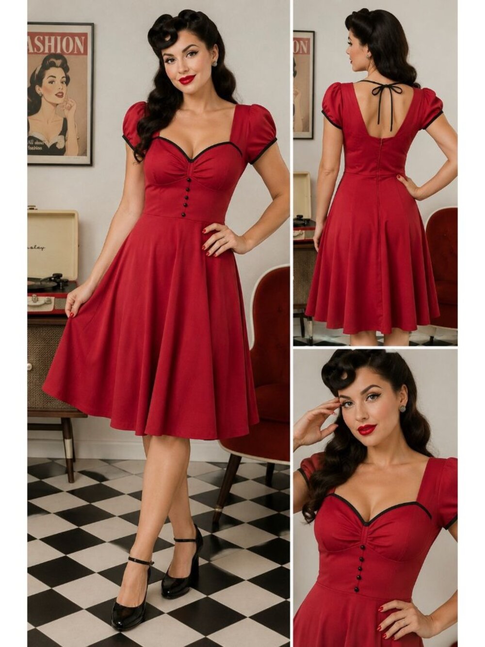 NWT Lindy Bop Red Black Retro Rockabilly Swing Dress Pinup 50s Size L